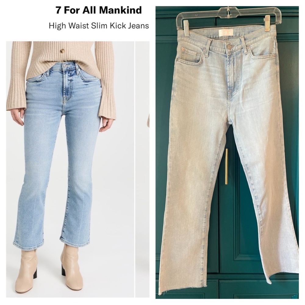7 For All Mankind High Waist Slim Kick Flare Jeans Sz 26 Cropped Bootcut Light